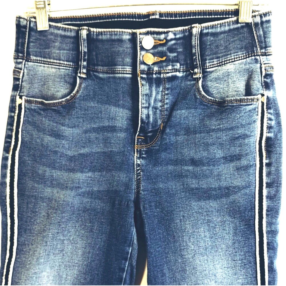 Apt 9 Leggings Women's 6 Capri Wide elastic Waistband Zip Button Stripe Skinny